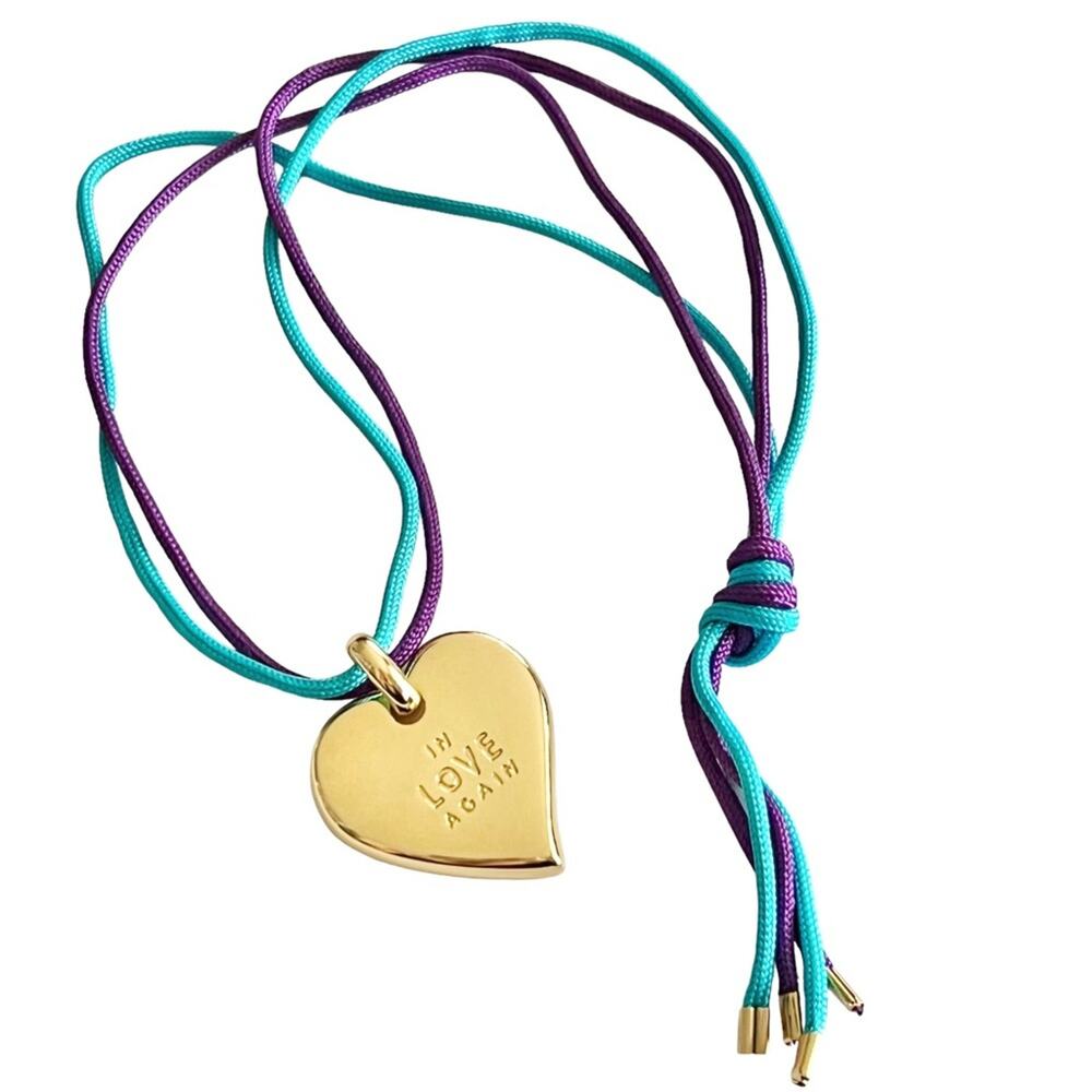 VTG YSL Yves Saint Laurent In Love Again Jumbo Gold Heart Pendant Cord Necklace